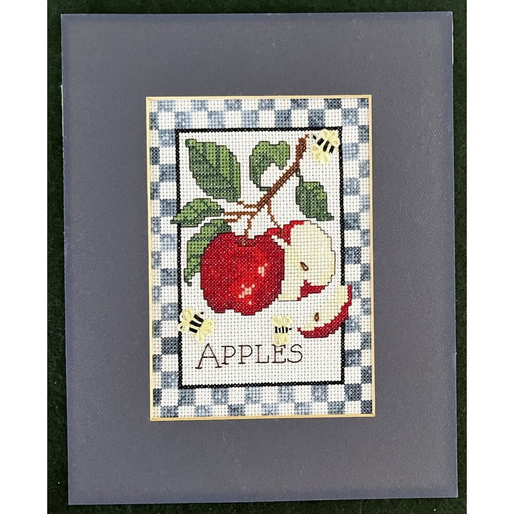 Completed Bucilla Apple Delight Bees Counted Cross Stitch With Matching Mat